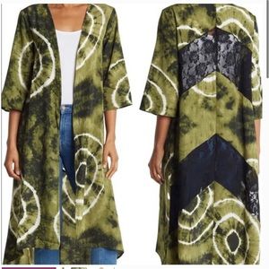 Nordstrom Forgotten Grace Woven Tie Dye Lace Panel kimono  Size L